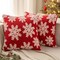 Set of 2 Christmas Decorative Throw Pillow Covers Soft Faux Wool Fuzzy Short Fleece Cute Couch Cushion Case with White Snowflake Pillowcase for Home Decor Sofa Bed Living Room 18×18 Inch, Red